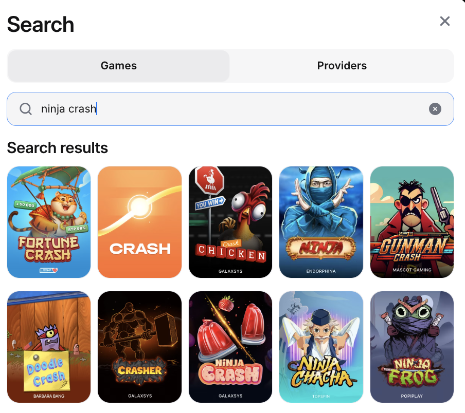 Finding and launching Ninja Crash game at 1Win